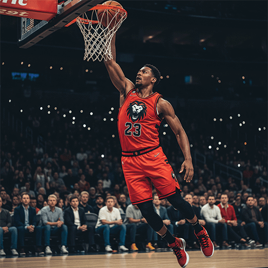 Basketball player jumping for a dunk