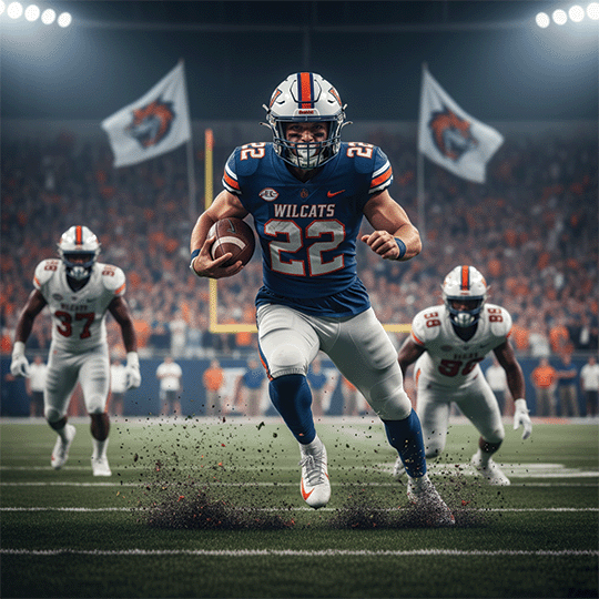 College football player running with the ball