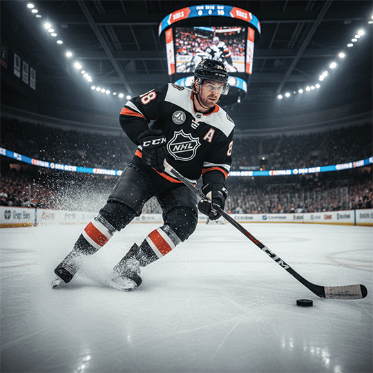 Hockey player speeding on the ice