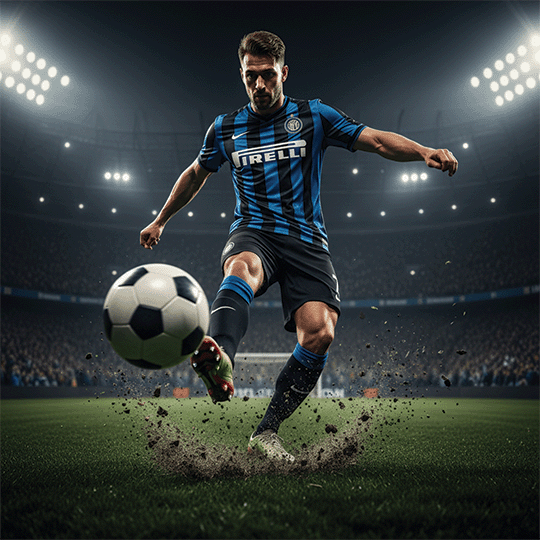 Soccer ball on the field under bright lights